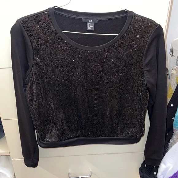 H&M Tops Hm Black Sequin Top Poshmark